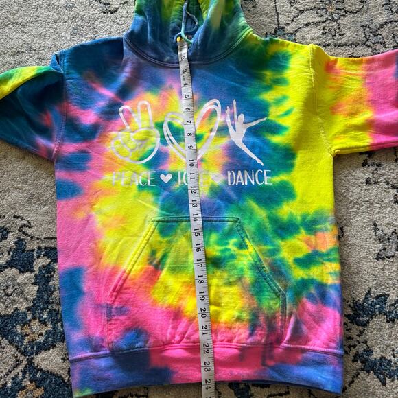 Gildan Unisex Tie-Dye Hoodie Peace Love Dance Graphic Size S Multicolor - Picture 5 of 7